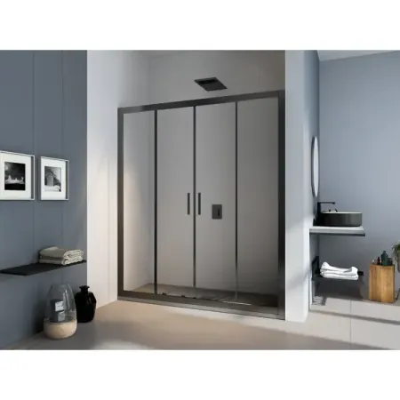 Душевая дверь в нишу Makiato WTW-TD-150-C-B, 185x150 см черный профиль прозрачное стекло раздвижная