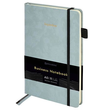 Блокнот BRAUBERG Блокнот А5  Velvet 80л резинка серо-голуб