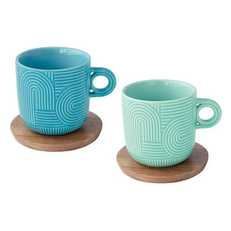 Набор чашек Easy life Радуга мятный+морская волна на подставках 250 мл 2 шт кофейных чашек bincoo 340 мл