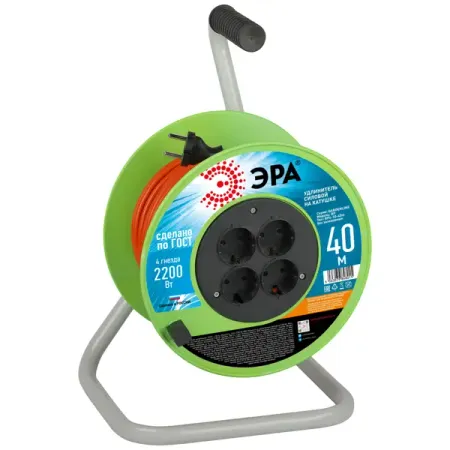 Удлинитель на катушке Эра ПВС 2х1 40 м 4 розетки 2200 Вт без заземления цвет оранжевый удлинитель нижней панели приборной панели мотоцикла abs для harley softail fat boy deluxe heritage night train стандарт 2000 2017