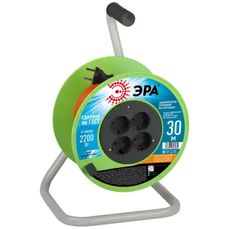 Удлинитель на катушке Эра ПВС 2х1 30 м 4 розетки 2200 Вт без заземления цвет оранжевый удлинитель нижней панели приборной панели мотоцикла abs для harley softail fat boy deluxe heritage night train стандарт 2000 2017