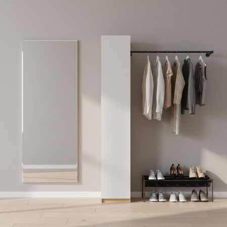 Шкаф распашной Лион белый с 6 полками 40х232,2х54,5 ЛДСП каркас дуб комано шкаф распашной лион белый 40х232 2х54 5 с 2 полками и 2 штангами лдсп каркас дуб комано