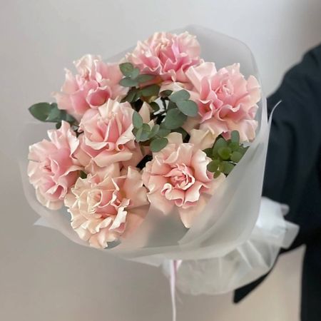 Букет живых цветов MARIMAY Букет розовых французских роз с эвкалиптом букет живых ов 4 сезона монобукет из 15 ярко розовых роз