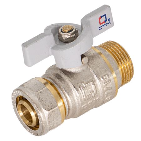 Кран шаровой латунный CTM Стандарт 20 обж(ц) х 1/2 НР(ш) для металлопластиковых труб бабочка прямой (CWPM1220) резиновые уплотнительные кольца для крана и душа