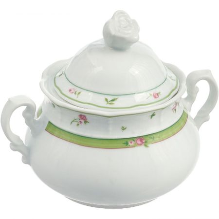 Сахарница Thun Menuet, декор Роза, зеленая отводка 350 мл