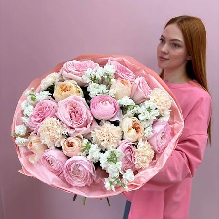 Букет живых цветов ЗАЦВЕТАЙ. ЦВЕТОЧНЫЙ БУТИК «Шепот весны» роскошный букет с ранункулюсами и розами Дэвида Остина винтажные наклейки с розами tiamech