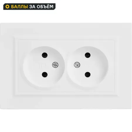 Розетка двойная встраиваемая IEK Brite РС12-2-БрБ без заземления цвет белый вывод кабеля iek brite мв10 бркр белый