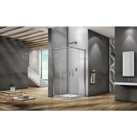 Душевая ширма Spirit квадратная 90x190x190см цвет профиля хром раздвижная стекло 4мм прозрачное ролики для душевых дверей heltc 20 23 25 27 мм