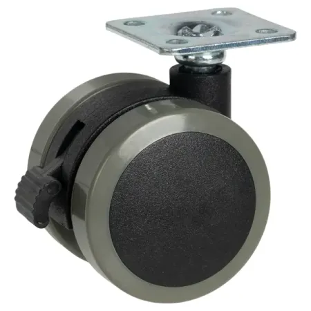 Мебельный ролик поворотный с тормозом 50 мм до 40 кг цвет черный/серый
