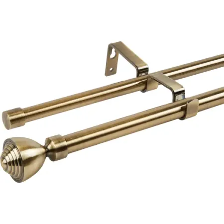 Настенный карниз раздвижной двухрядный Rokok d16/19 мм 160-300 см металл цвет латунь кронштейн настенный уют для профильного карниза 9см арт 11 23то 1140