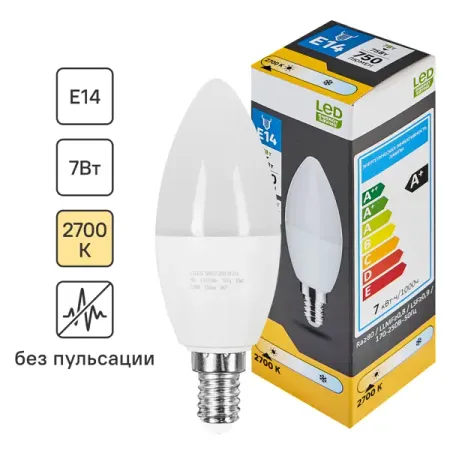 Лампа светодиодная E14 175-250 В 7 Вт свеча 750 лм теплый белый цвет света лампа cветодиодная ашан красная птица свеча 8w е14 теплый 1 шт