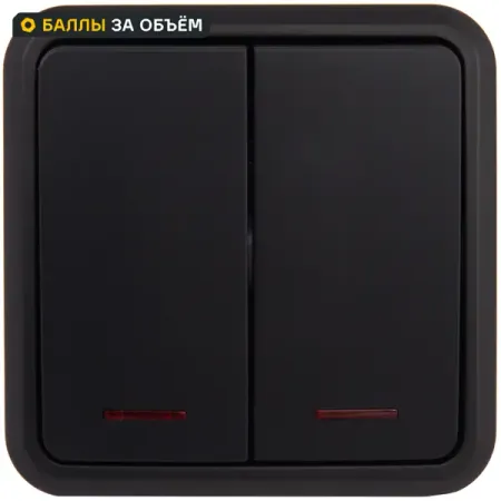 Выключатель накладной First 2 клавиши с подсветкой цвет черный выключатель накладной tdm electric дача 2 клавиши сосна