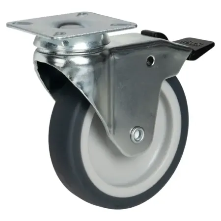 Мебельный ролик поворотный с тормозом 100 мм до 70 кг цвет серый