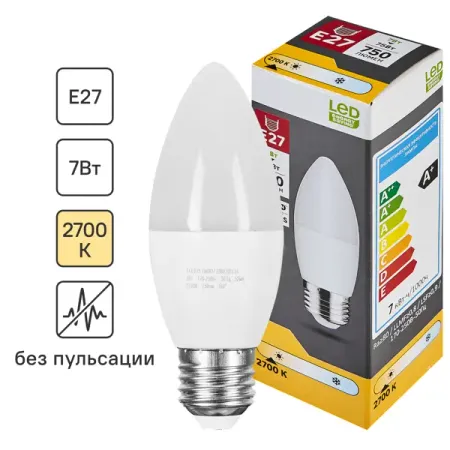 Лампа светодиодная E27 175-250 В 7 Вт свеча 750 лм теплый белый свет лампа cветодиодная ашан красная птица свеча 8w е14 теплый 1 шт