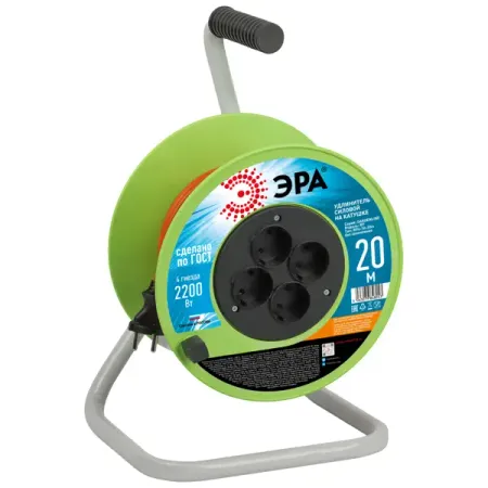 Удлинитель на катушке Эра ПВС 2х1 20 м 4 розетки 2200 Вт без заземления цвет оранжевый удлинитель нижней панели приборной панели мотоцикла abs для harley softail fat boy deluxe heritage night train стандарт 2000 2017