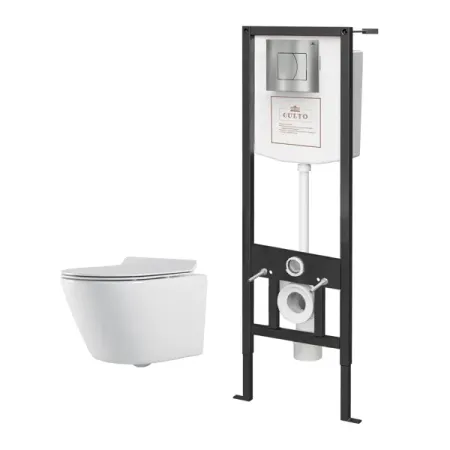 Комплект инсталляция и унитаз Culto Eddy безободковый с микролифтом клавиша цвет белый