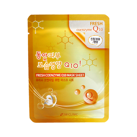 Маска для лица 3W CLINIC Тканевая маска для лица с коэнзим Q 10, FRESH Coenzyme Q 10 Mask Sheet коэнзим q10 кардио капс 500 мг 30