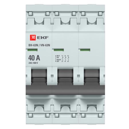 Выключатель нагрузки EKF PROxima ВН-63N 3Р 40А 400 В на DIN-рейку (S63340)