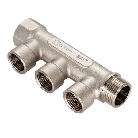 Коллектор СТМ 3/4 ВР(г) х 3 выхода 1/2 ВР(г) х 3/4 НР(ш) (C3MF3412) алюминиевый 2 75 70 мм впускной коллектор с чпу корпус дроссельной заслонки для двигателя mitsubishi lancer evo 7 8 9 4g63 01 05 sl