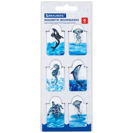 Набор закладок BRAUBERG Закладки для книг магнитные c высечкой MARINE LIFE магнитные булавочки xmsj