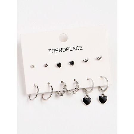 Набор серег TRENDPLACE Набор серьги пусеты кольца бижутерия под серебро серьги trendplace серьги гвоздики сережки