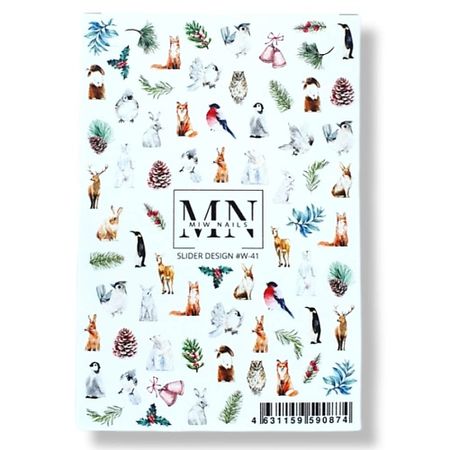 Слайдеры MIW NAILS Слайдер дизайн для маникюра зимняя животные детские наклейки животные 50 шт