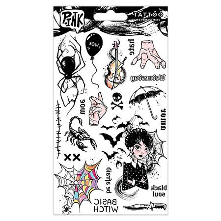 Тату P.INK Наклейки-тату переводные Готика Уэнсдей