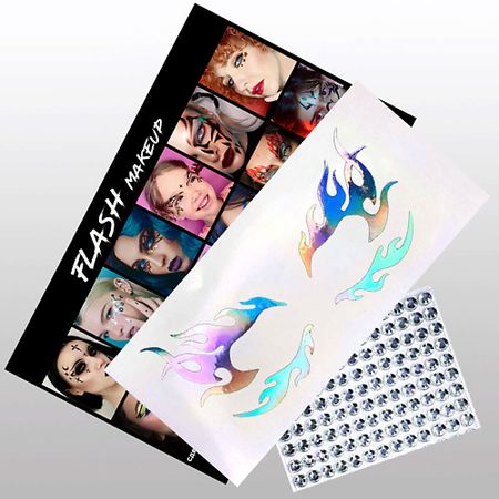 Наклейки для лица VLASOVA JULIA Наклейки для макияжа набор - стразы и огонь голографический  F0304 голографический термотрансферный винил cheonet 25х25 см