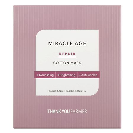 Маска для лица THANK YOU FARMER Маска для лица тканевая антивозрастная восстанавливающая Miracle Age Repair Cotton Mask маска тканевая кислородная антивозрастная дикая черника bubblemania funny organix фанни органикс 25г