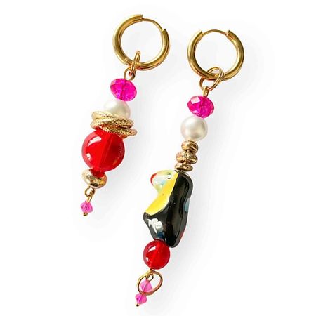 Серьги KOKOSHNIKI Сережки женские ручной работы c попугаем туканом висячие керамические чайные чашки ручной работы 2 шт