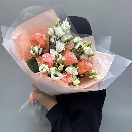 Букет живых цветов PARTY DAY Пионовидные розы чайные с эустомой керамические чайные фигурки yxymcf