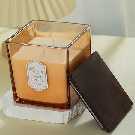 Свеча ароматическая ARYA HOME COLLECTION Ароматическая свеча Cherry Coffee с деревянной крышкой Янтарь