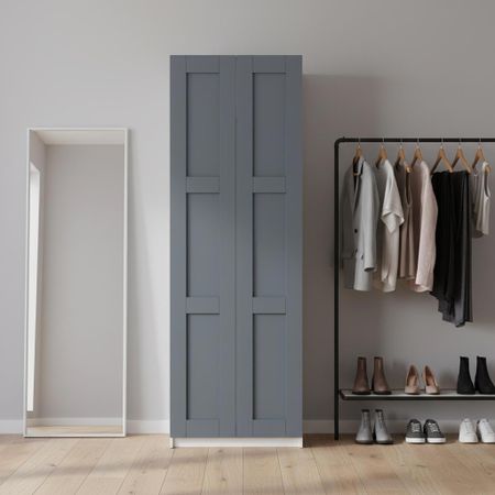 Шкаф распашной Реймс серый с 6 полками 80х232,2х54,5 ЛДСП каркас белый шкаф распашной реймс серый с 3 полками и 3 ящиками 80х232 2х54 5 лдсп каркас белый