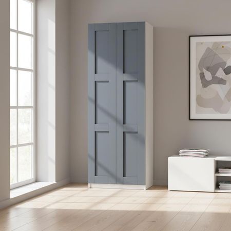 Шкаф распашной Реймс серый с 4 полками и 4 ящиками 80х232,2х54,5 ЛДСП каркас белый шкаф распашной реймс серый с 3 полками и 3 ящиками 80х232 2х54 5 лдсп каркас белый