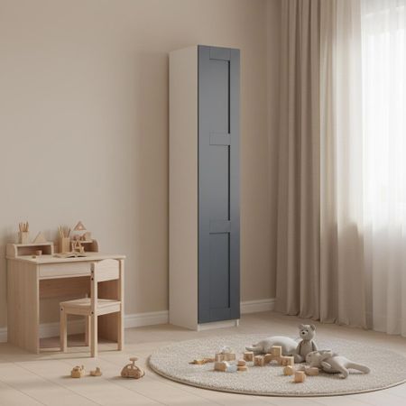 Шкаф распашной Реймс серый с 3 полками, штангой и ящиком 40х232,2х54,5 ЛДСП каркас белый