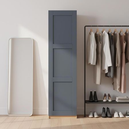 Шкаф распашной Реймс серый с 6 полками 60х232,2х54,5 ЛДСП каркас дуб комано шкаф распашной реймс серый с 2 полками и 4 ящиками 80х232 2х54 5 лдсп каркас дуб комано