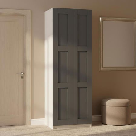 Шкаф распашной Реймс серый с 3 полками и штангой 80х232,2х54,5 ЛДСП каркас белый шкаф распашной реймс серый с 3 полками и 3 ящиками 80х232 2х54 5 лдсп каркас белый