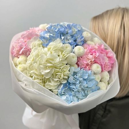 Букет живых цветов FLORES Нежные розовые и голубые гортензии с хризантемой 15 шт 10 дюймов голубые розовые латексные шары chlezi