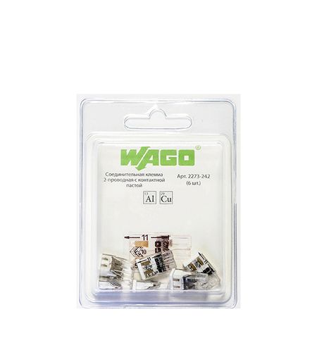 Клемма на 2 провода Wago 2273-242 0,5-2,5 кв.мм самозажимная с пастой (6 шт.) (2585/2273-242) клемма соединительная wago 5 ти проводная 221 415 3шт