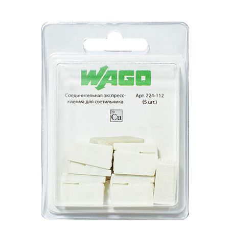 Клемма на 2 провода Wago 224-112 0,5-2,5 кв. мм с пастой для светильника (5 шт.) клемма соединительная wago 5 ти проводная 221 415 3шт