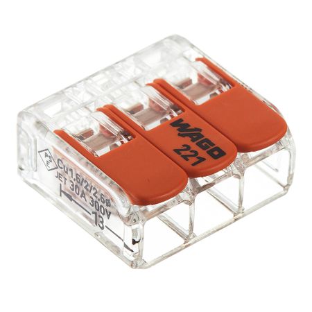 Клемма на 3 провода Wago 221-613 0,5-6 кв.мм с рычажками без пасты (20 шт.) (УТ-0318416/604422) клемма соединительная wago 5 ти проводная 221 415 3шт