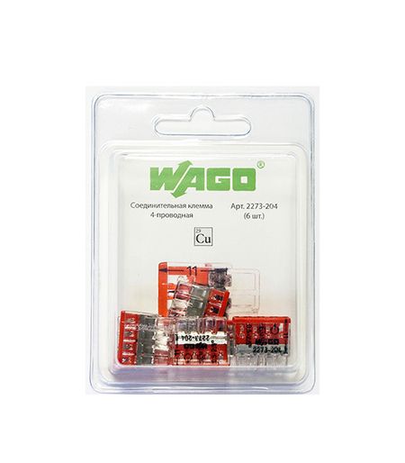 Клемма на 4 провода Wago 2273-204 0,5-2,5 кв.мм самозажимная без пасты (6 шт.) (2567/2273-204) тестовые про для мультиметра tlzwla