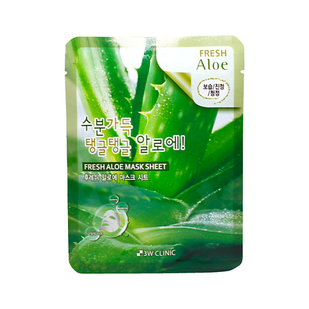 Маска для лица 3W CLINIC Тканевая маска для лица с алоэ вера, FRESH ALOE MASK SHEET