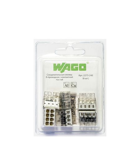 Клемма на 8 проводов Wago 2273-248 0,5-2,5 кв. мм самозажимная с пастой (6 шт.) тестовые про для мультиметра tlzwla