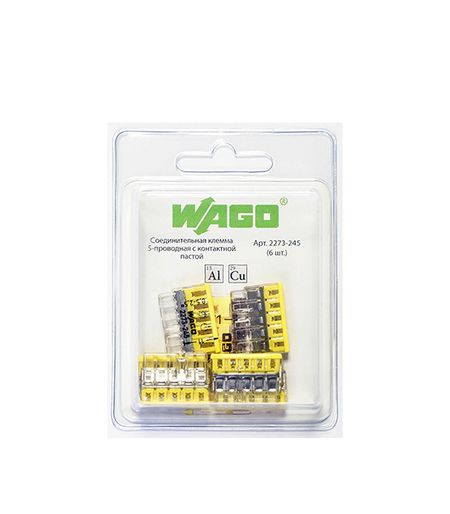 Клемма на 5 проводов Wago 2273-245 0,5-2,5 кв. мм самозажимная с пастой (6 шт.) тестовые про для мультиметра tlzwla