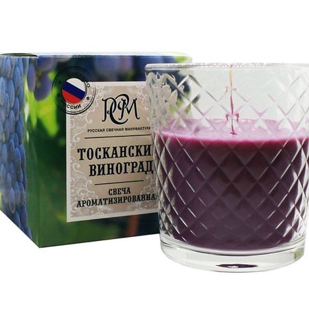 Свеча ароматическая РУССКАЯ СВЕЧНАЯ МАНУФАКТУРА Свеча в стекле ТОСКАНСКИЙ ВИНОГРАД водка русская валюта россия 0 25 л
