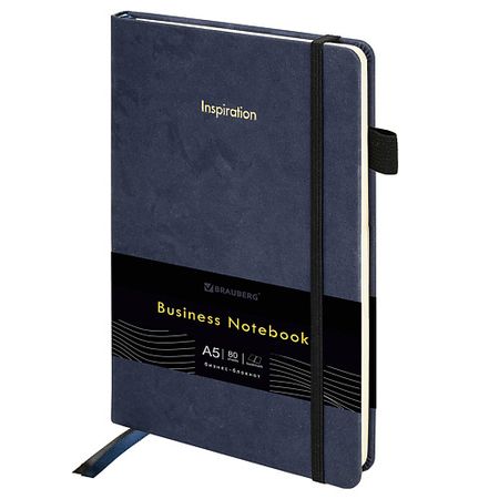 Блокнот BRAUBERG Блокнот А5  Velvet 80л резинка синий