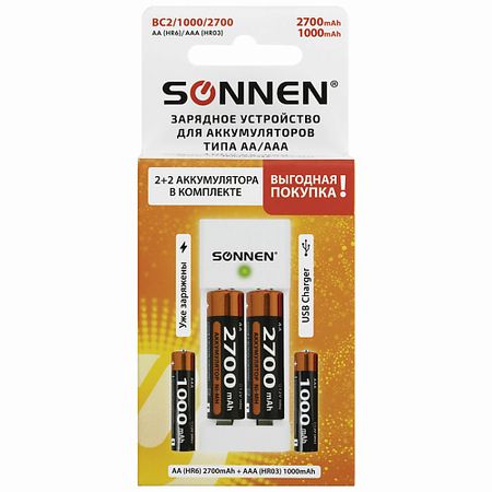 Батарейки SONNEN Зарядное устройство с аккумуляторами AA+AAA 2700mAh+1000mAh BC2 запчасти для роботов пылесосов irobot roomba ossieao