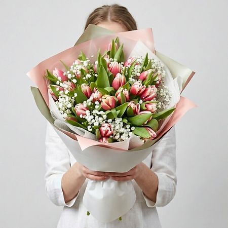 Букет живых цветов ВОРНИКОВ - БУКЕТЫ VORNIKOV BOUQUETS Букет из тюльпанов Счастье в моменте
