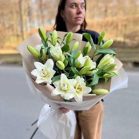 Букет живых цветов LE BOUQUET Букет из пионовидных лилий 5 веток крафт 100 шт белые крафт пакеты с боковыми карманами leotrusting